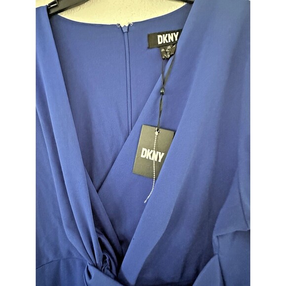 DKNY Women's Plus Size V-Neck Twist-Front Long-Sleeve Dress Royal Blue 20W - Picture 6 of 8